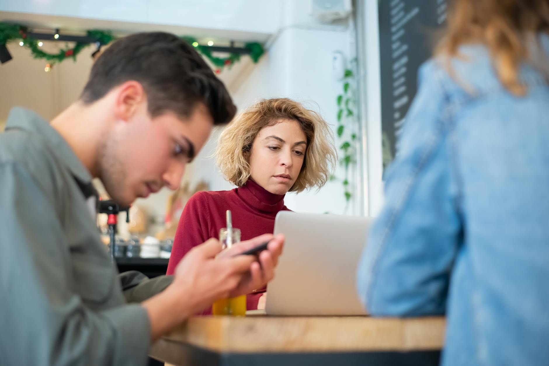 a group of people in the cafeteria